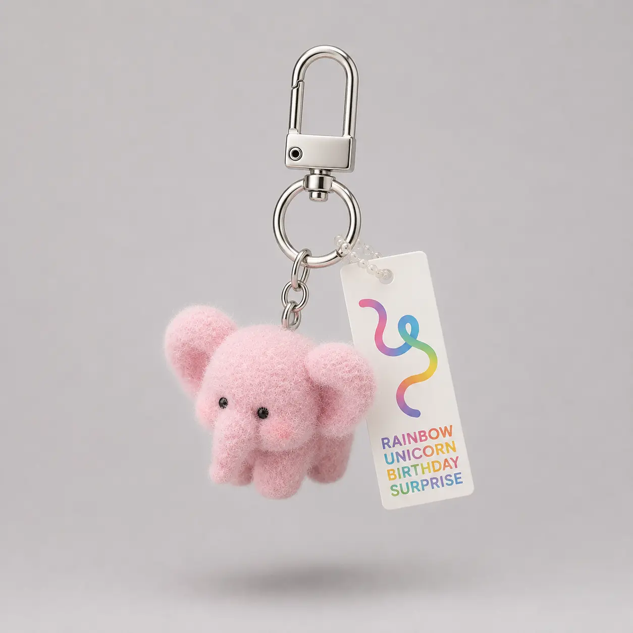 Pink Elephant Flocked Keychain – Cute Plush Animal Charm