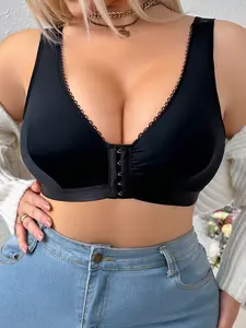 Plus Size Front Closure Bra, Comfortable Wirefree Bralette, Soft & Breathable Design, Perfect for Everyday Wear
