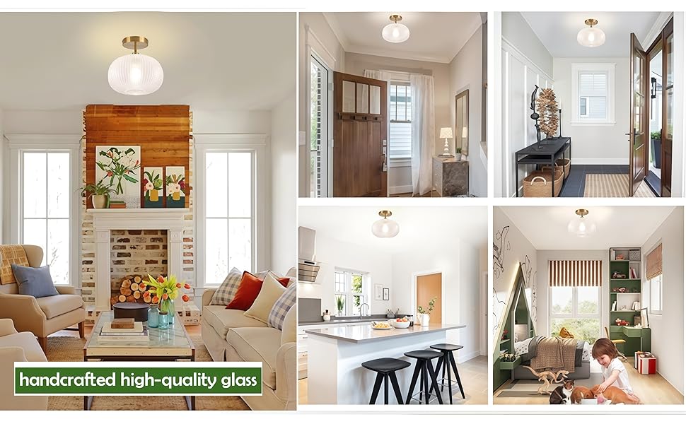 Semi Flush Mount Ceiling Light,Vintage Ceiling Light Fixture,Hallway Lighting Fixture with White Glass Shade,Globe Glass Light Fixture,Kitchen Lighting Fixtures Ceiling for Bedroom,Bathroom,Porch(NO Bulb)