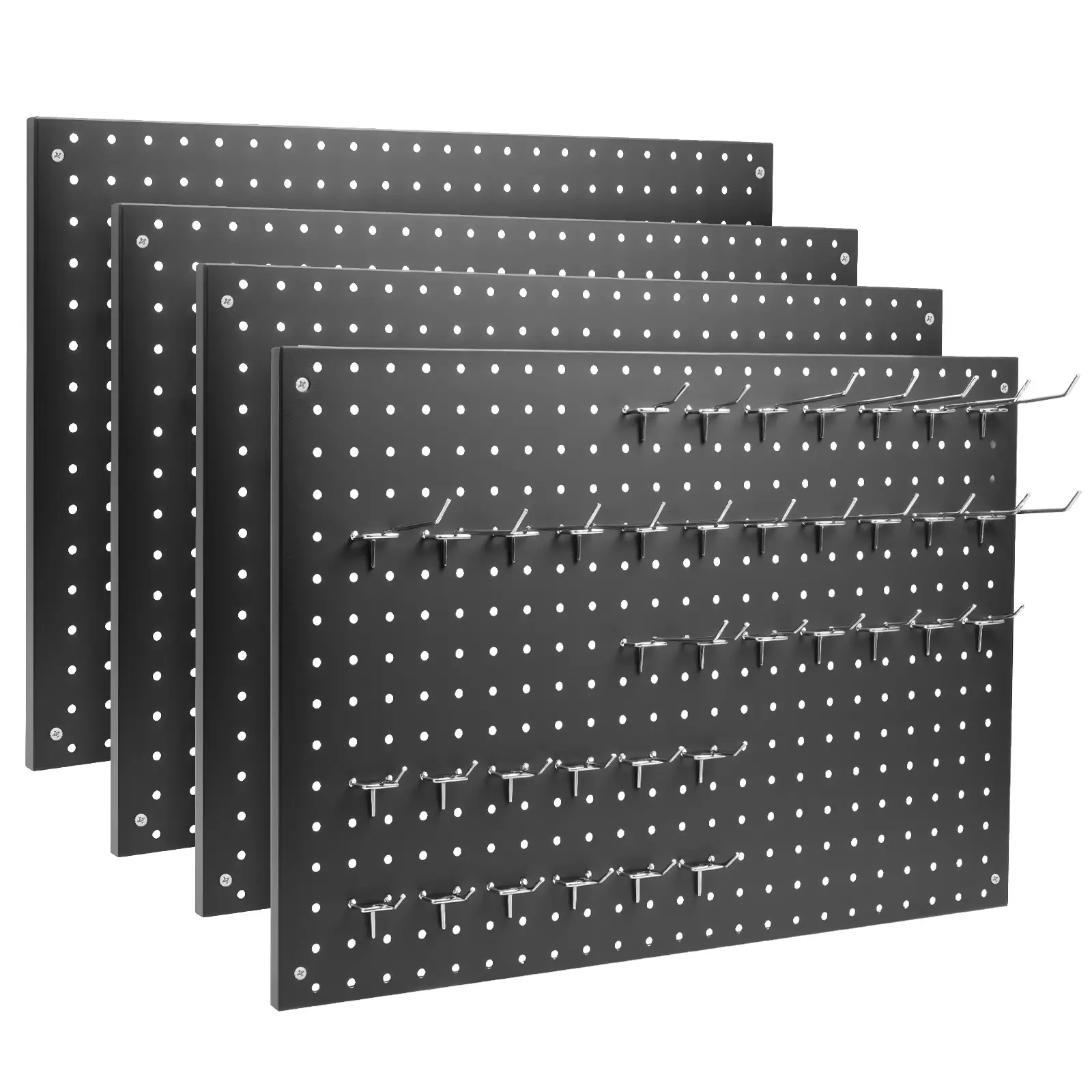 Steel Metal Peg Board Panels with Frame - 2/3/4 Pack Sturdy Tool Organizers, Racks with Hooks, 24”×16” Wall Storage for Home Workshop to Store Garage Tools, Office Items