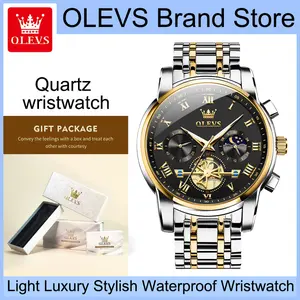 OLEVS 2859 Men's Sports Multifunctional Quartz Wristwatch, Roman Numeral Dial with Chronograph, 24-Hour Display & Luminous Hands, 3ATM Water Resistant Stainless Steel Bracelet Business Dress Watch, Ideal Birthday & Anniversary Gift for Men