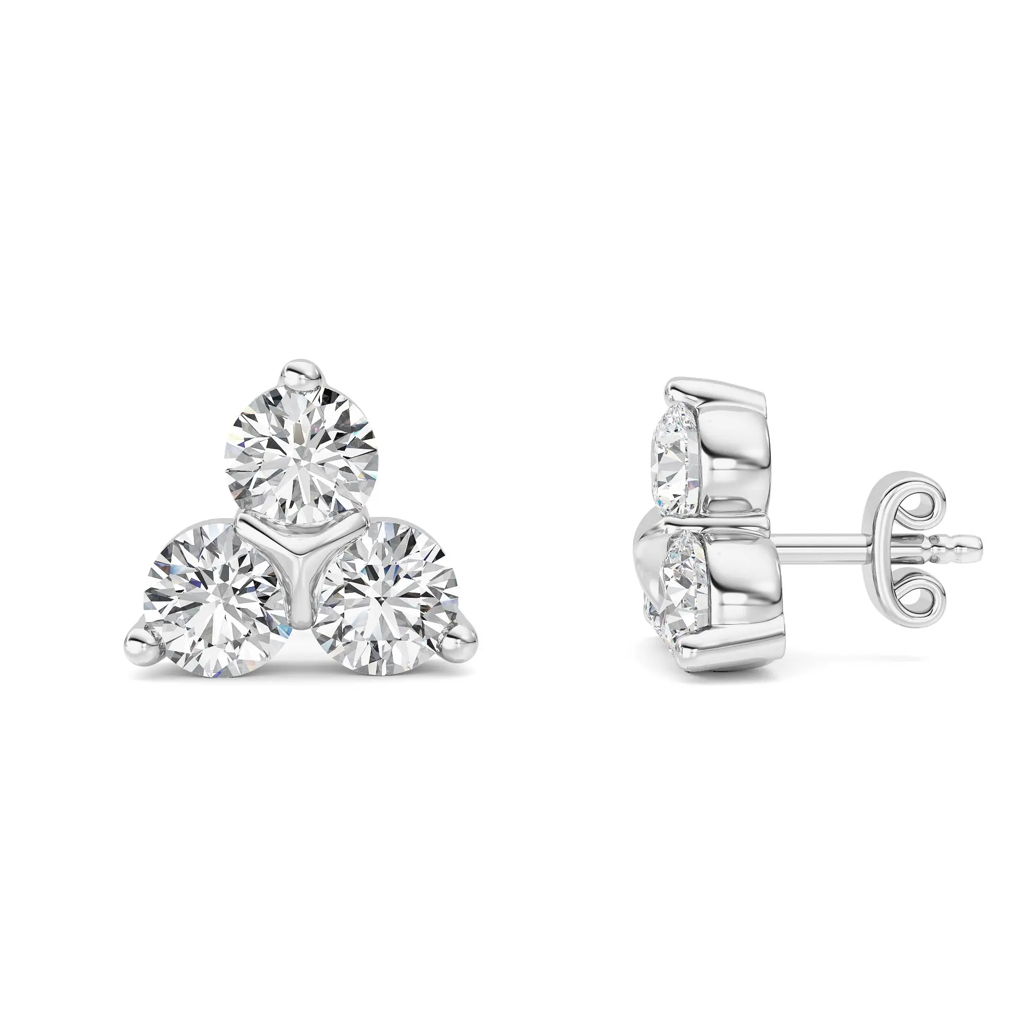 1.00 Carat Lab Grown Diamond Cluster Stud Earrings – 6-Stone F/VS+ Round Brilliant in 14K White Gold Over Sterling Silver | Luxury Statement Studs