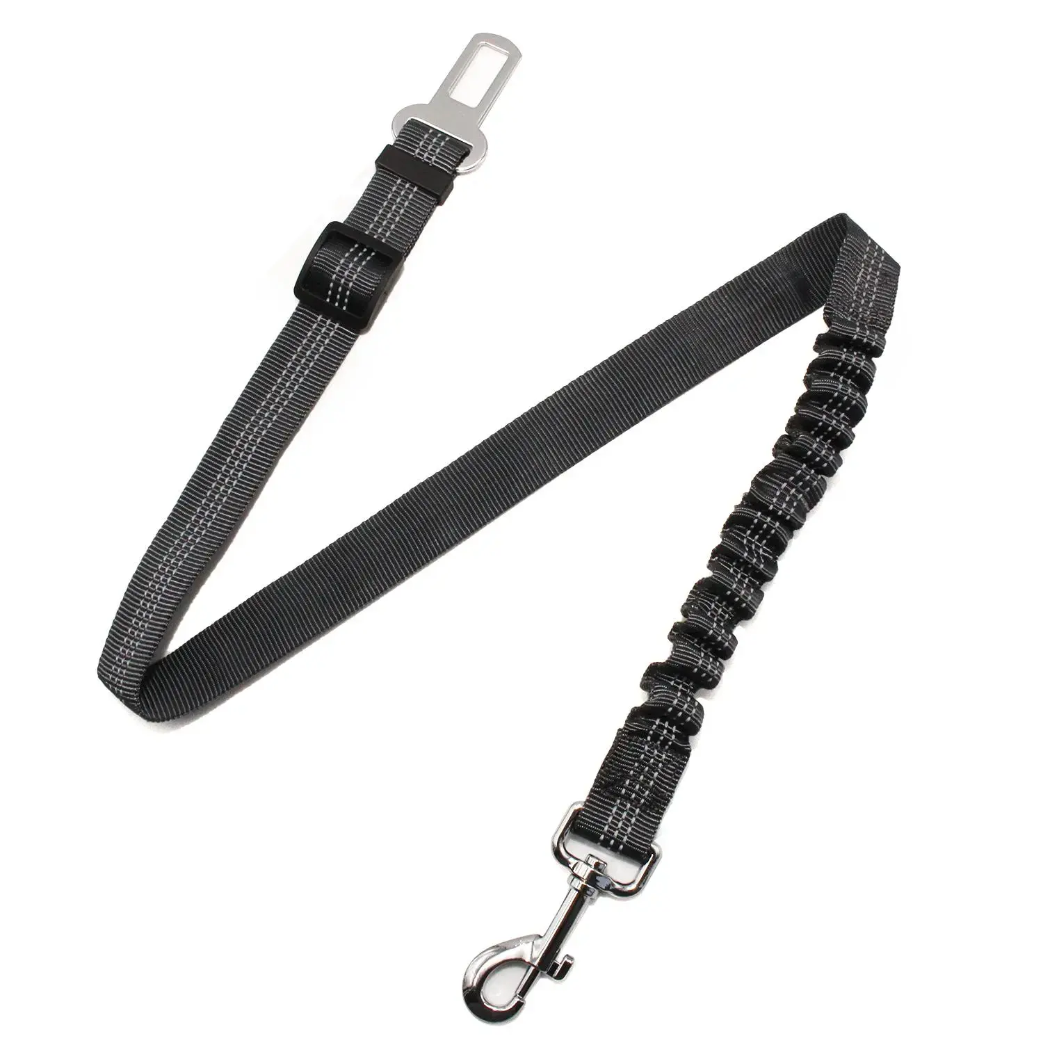 Pet Car Safety Harness Leash, Adjustable Anti-Shock Bungee Lead Clip, Safety Harnesses with Customizable Fit, Bungee Fabric Travel Accessory (Black/Pink)