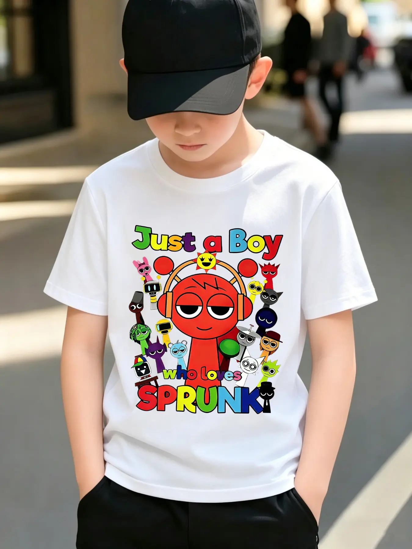 Sprunki Themed Boys' Black, Purple & White Tees | Summer Full Character Print, Cool & Versatile, Perfect for School, Sports & Hangouts! Cool Graphic Tee #Kids Multi Color Trendy Tees #Sprunki Themed Kids Wear