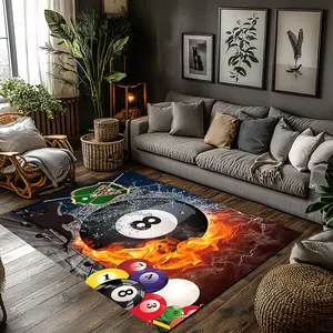 Billiard 8 Ball Fire Crystal Velvet Area Rug Colorful Non‑Slip Game Room Living Room Rug#BilliardRug #8BallRug #GameRoomDecor #ColorfulBilliardCarpet #CrystalVelvetRug