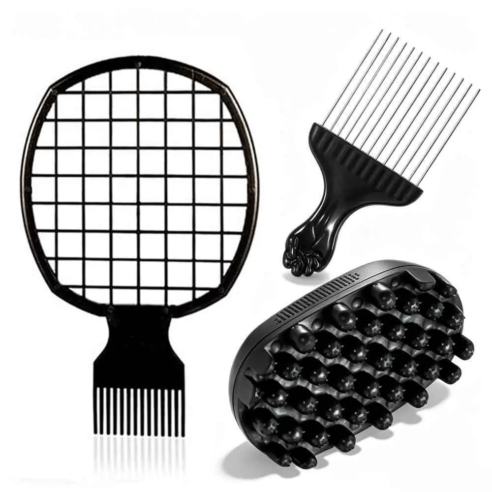 3Pcs Double-Sided Afro Twist Sponge Set with Pick Comb & Twist Comb, No Heat Styling Tools for 4C Natural Coils, Dreads & Waves for Black Men Women homeessentials