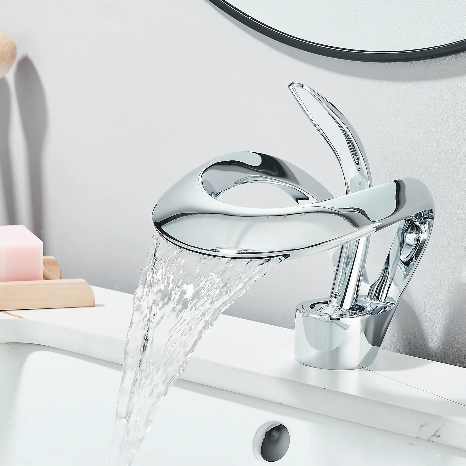 Modern Bathroom Faucet Chrome Waterfall Bathroom Sink Faucet Single Hole Single Handle Bathroom Vanity Mixer Taps