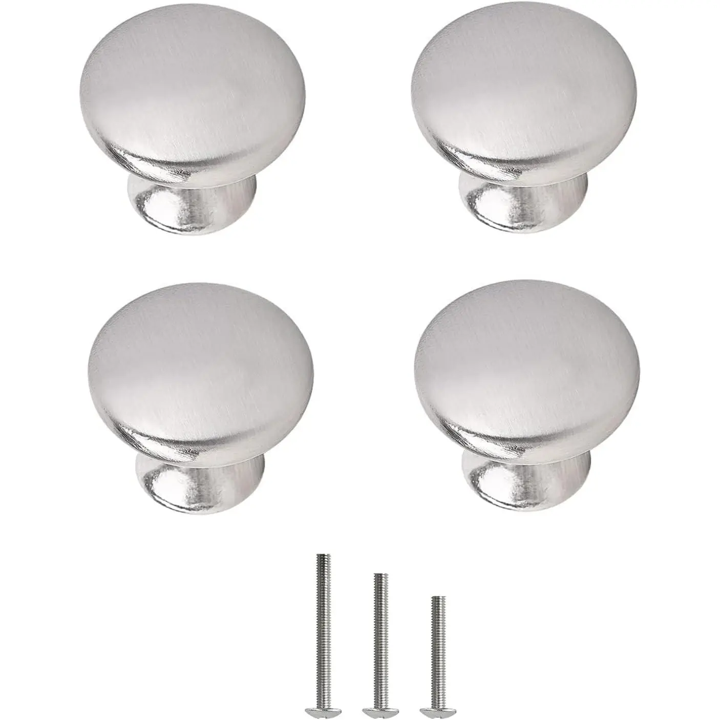 4X 30mm/1.18" Satin Brushed Nickel Round Mushroom Cabinet Knobs Drawer Pull Handles for Kitchen Cupboard Wardrobe Bathroom Furniture Door Dresser Chest