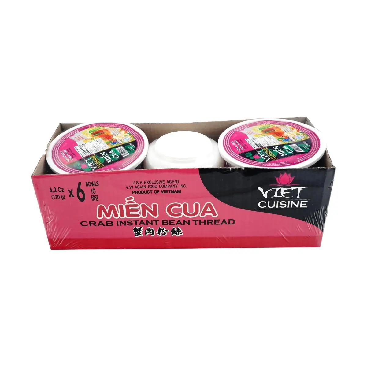 VIET CUISINE Instant Crab Noodle Soup Bowl - 6 Pack, 120g Each - Authentic Vietnamese Pho Style Rice Vermicelli Meal