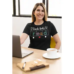 I Teach Kids to Read  Regular & Plus Long or Short Sleeve Black Tee