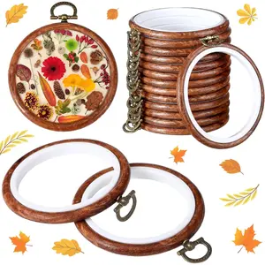 15 Pcs 3 Inch Embroidery Hoop Frame Set Decorative Imitated Wood Embroidery Hoop Display Circle Spring Rubber Cross Stitch Kits for Spring Mother's Day Art Craft Sewing DIY Gifts