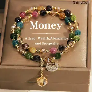 High-End Rainbow Tourmaline Bracelet – Bohemian Double Layer with Longevity Lock, Unique Women’s Jewelry