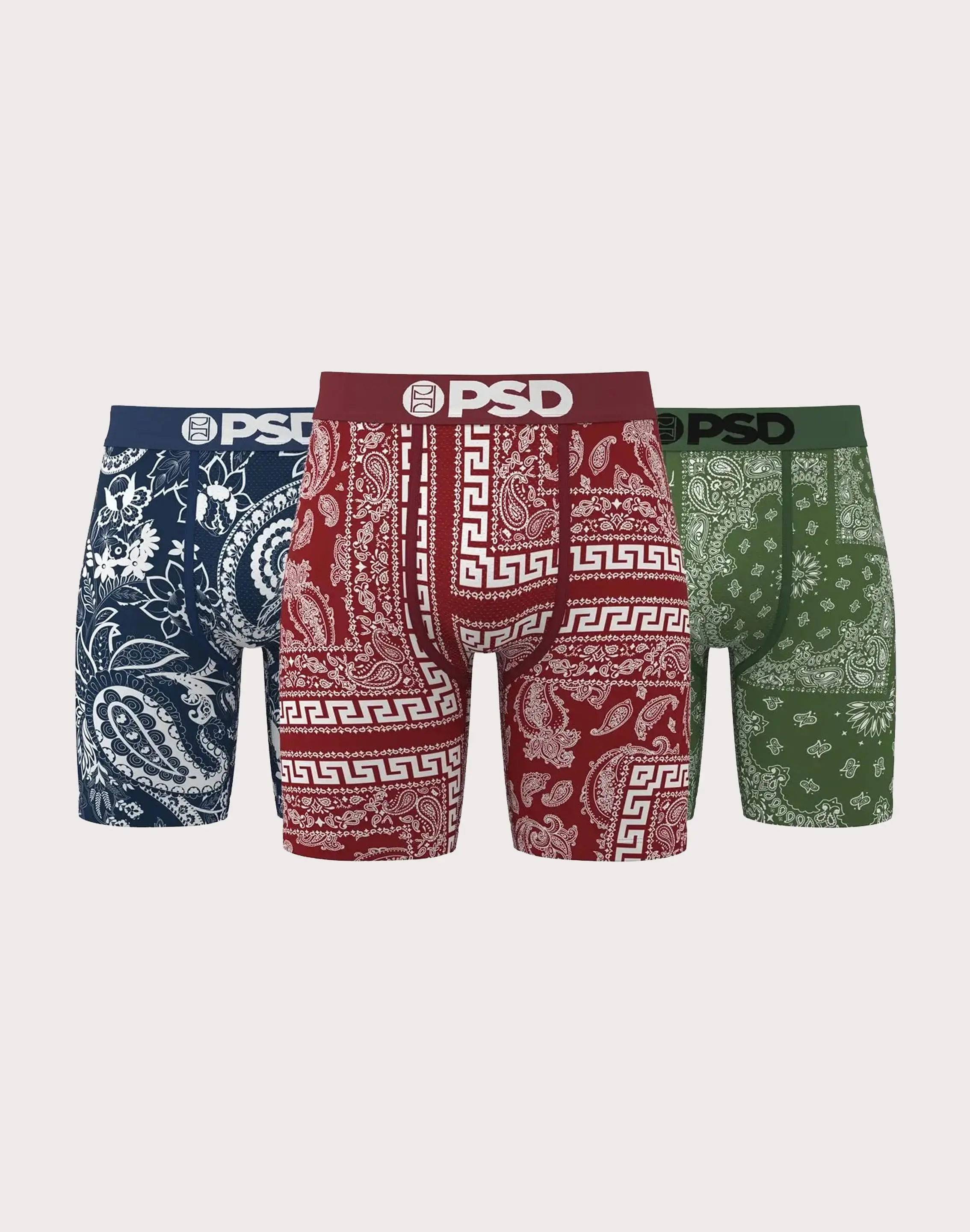 Mens Psd Underwear Dark Bandana Boxer Briefs 3-Pack