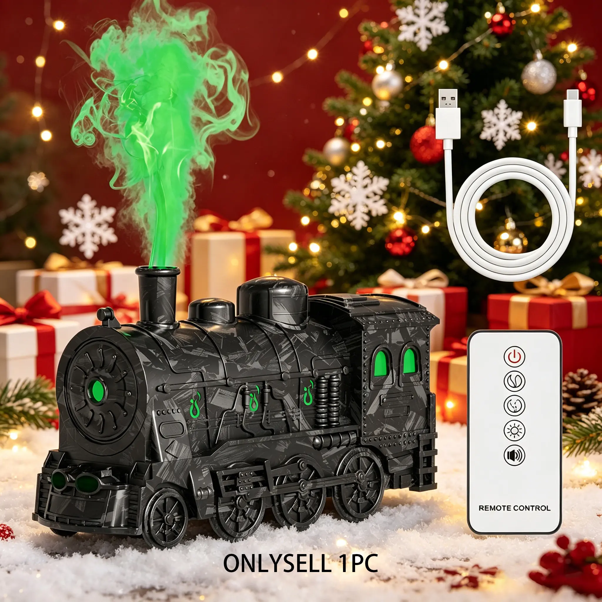 Vintage Steam Train Aroma Diffuser & Humidifier, Faux Flame Spray Mode, Remote Control, Colorful Lights, Ideal for Bedroom & Home Office, Usb Powered Humidifier, Air Humidifier, Aroma Diffuser Humidifiers