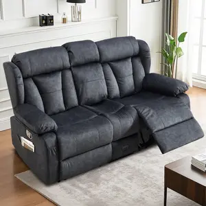 Alukhf Dutch Velvet Loveseat Recliner Sofa, Manual Reclining Loveseat with Console, Modern 2 Seat Recliner Couch Sofa, RV Recliner Couch with AC/USB/Type C & Drawer for Living Room Home (Dark Gray)