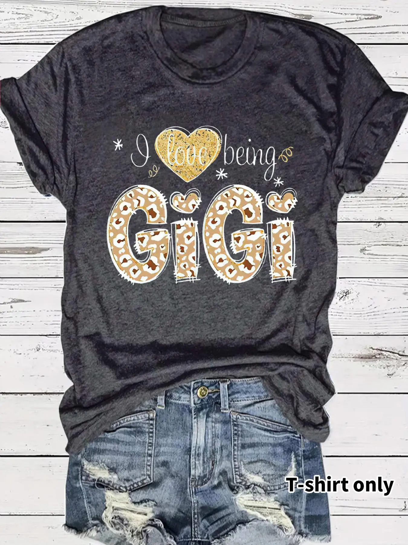 Women's Letter Print Heart Round Neck Fitted Short Tee, Fashion Casual Streetwear Crew Neck T-Shirt for Daily Holiday Vacation Outdoor Wear, Ladies Womenswear Clothes for Summer, Top, Breathable Lightweight Fabric