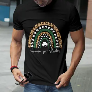 St. Patrick’s Day Shamrock Leopard Rainbow T-Shirt – Lightweight Breathable Stretch Casual Tee