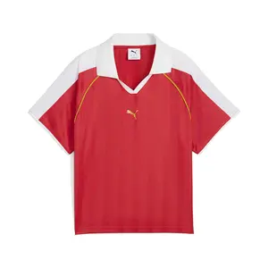 PUMA Womens T7 Relaxed Collared Short Sleeve Jersey Soccer Cleats  - Red