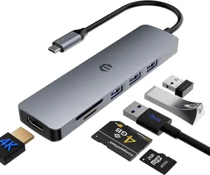 TOTU 6 in 1 Docking Station USB C Adapter with 4K HDMI, 3 USB 3.0 Up to 5Gbps, SD&TF Card Slot, Compatible for USB C Laptops and Other Type C Devices