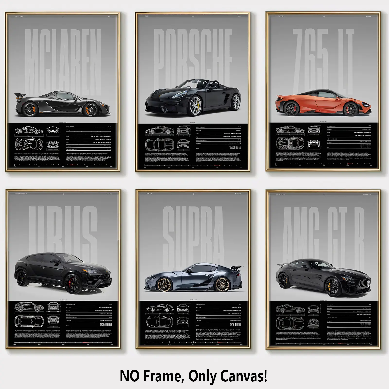 6-Piece Unframed Canvas Posters, Modern Art Racing Car Display, Fashion Automotive Decor, Home Wall Art for Living Room & Bedroom, Wall Decoration, Decoration Items, Canvas Prints