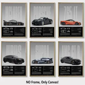 6-Piece Unframed Canvas Posters, Modern Art Racing Car Display, Fashion Automotive Decor, Home Wall Art for Living Room & Bedroom, Wall Decoration