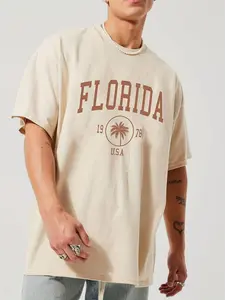 Men's Regular Fit Palm Tree & Florida Print Round Neck Tee, Casual Short Sleeve Crew Neck T-shirt for Summer, Fashion Men's Top for Daily Wear, Tropical