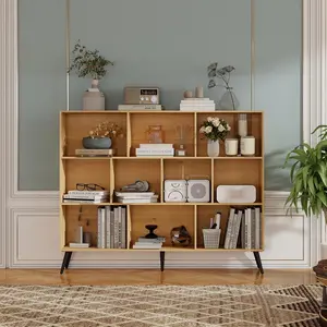 10 Cube Storage Organizer, Modern Cube Bookcase with Legs, Freestanding Cubical Storage Shelf for Bedroom, Living Room, Office, 3-Tier Wide Book Shelf Display Organizer