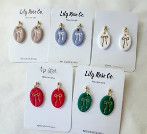 Lily Rose Co. Handmade Polymer Clay Oval Bows Earrings Stainless Steel Hypoallergenic Jewelry for Women