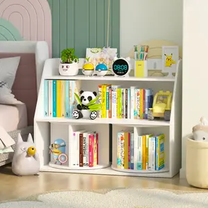 Kids 3 Tier Bookshelf with 2 Rotating Book Display Shelves, Multi-Functional Wooden Storage Rack for Nursery, White Floating Shelves in Bedroom Playroom Art Supplies Organizer shelves for bedroom