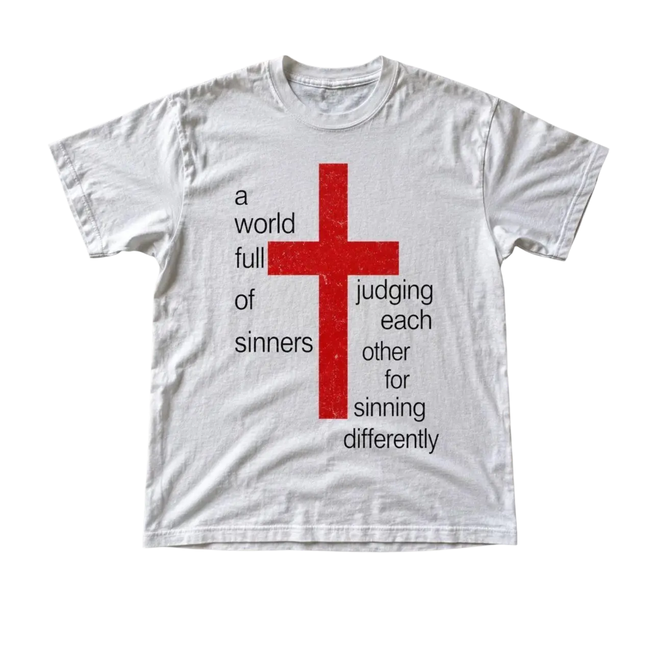 Vintage Christian Cross Graphic Tee, A World Full Of Sinners Quote Shirt, Religious Faith T-Shirt, Funny Judgmental Sinners Graphic Top