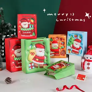 Christmas Gift Bag New 3D Expansion Style Red Green Creative Cartoon Santa Claus Handbag Gift Packaging