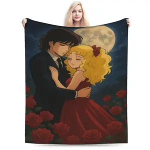 Candy Candy Anime Official Licensed Flannel Throw Blanket Soft Warm All Season Romantic Moonlit Roses Design Vibrant Digital Print Bed Sofa Camping Travel Gift for Anime Fans Home Decor Birthday Christmas