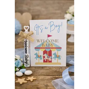 Personalized Carousel Boy Baby Shower Favors - Custom Bubble Wand & Cards