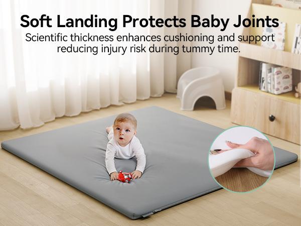 BIOBY Baby Vegan Leather Play Mat, 50"x 50", For Floor Mat Playpen Mat, Thickened High-Density Foam Playmats for Babies and Toddlers - Extra Soft and Resilient, Easy to Wipe Clean, Grey