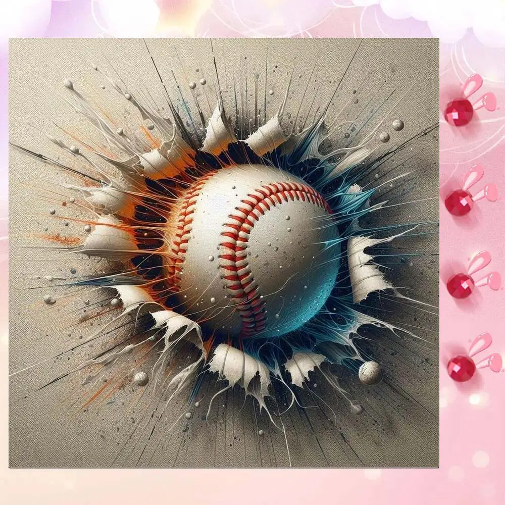 5D DIY Full Drill Round Diamond Painting - Diamond Art Kit, Baseball, Crack, Splash Mosaic, Canvas - DIY Decorative Painting, Home Wall Decor, Suitable for Halloween and Christmas, Birthday and Anniversary Gifts, Handicraft, Diamond Painting Kits.