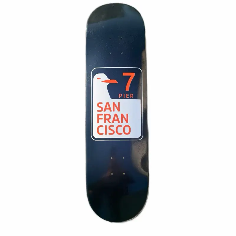Pier 7 SF ‘Seagull’ Night Black Skateboard Deck by KRKStayActive Manufactured at OKSkate PsStix