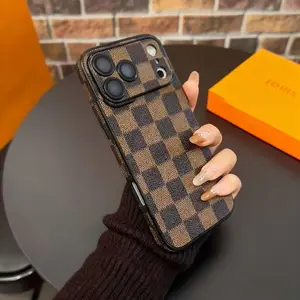 Luxury Chessboard Phone Case for iPhone 17 Pro Max 16 15 14 13 Pro Max, Faux Leather Lens Protection, Streamlined Design, Durable Material