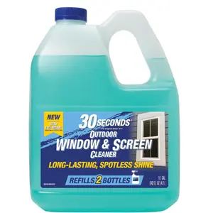 30 SECONDS Outdoor Window & Screen Concentrated Cleaner for Glass, Patio Doors, Fiberglass, Furniture - No Screen Removal Required, Spray & Rinse - Refill for Hose End Sprayer Bottles, 1.1 Gallon