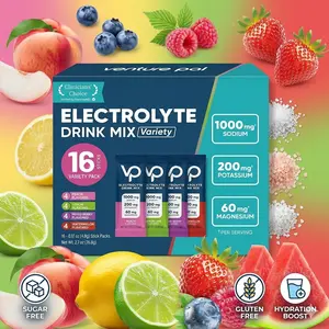 Venture Pal High Sodium Sugar-Free Electrolyte Powder Packets - Hydration Packets with Sodium, Potassium & Magnesium - Zero Calories - Keto, Vegan, and Paleo Friendly - 16 Sticks