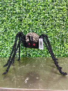 9 Inch Black And Champagne Beaded Spider