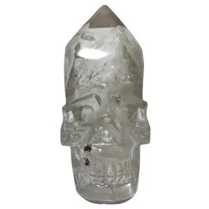 Clear Quartz Tall Skull Crystal Healing Crystal Gem Reiki Hand Carved Gemstone Aliens Skull Figurine Healing Home Decor Crystal From IG Crystal