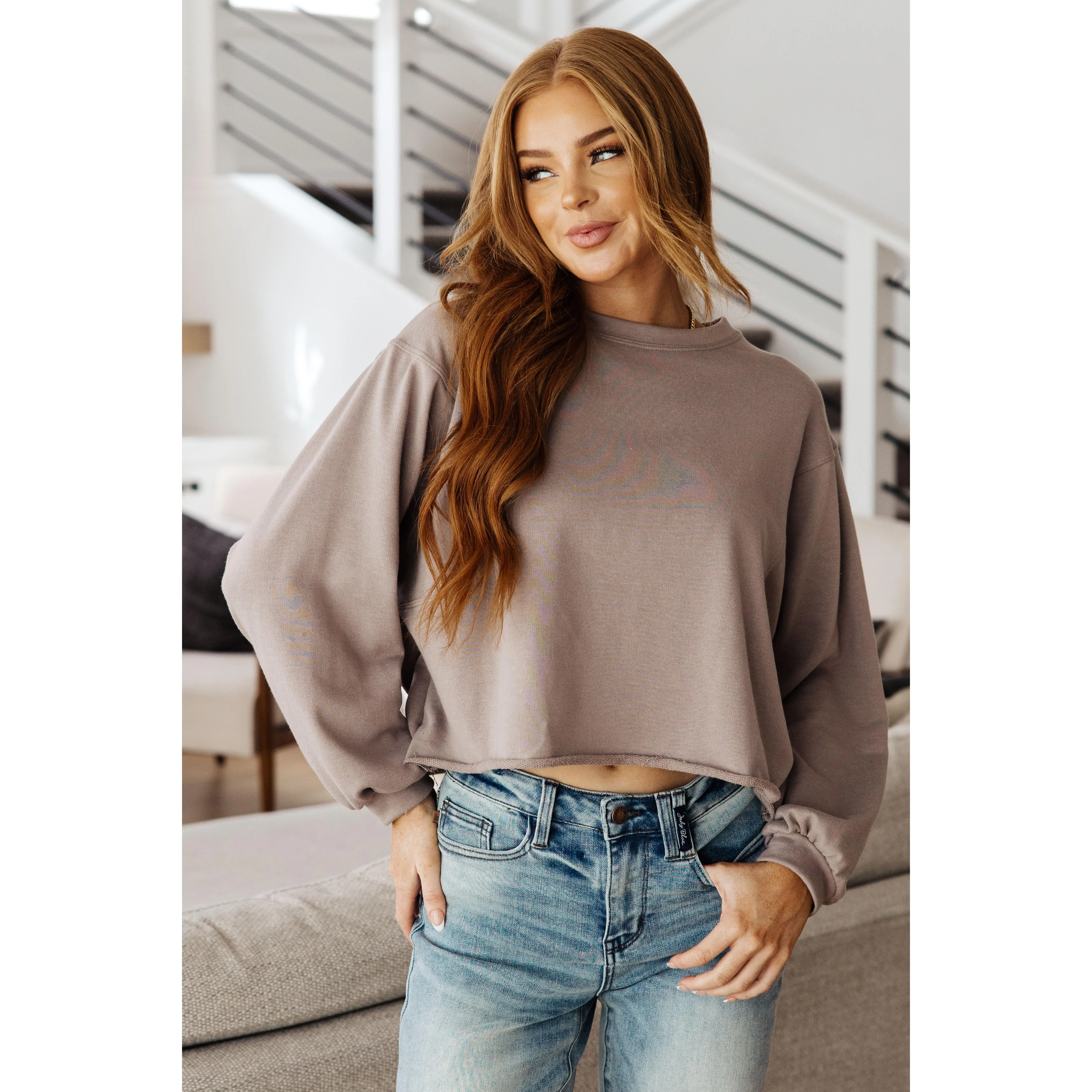Lounge A Lot Cut Off Sweatshirt in Mocha