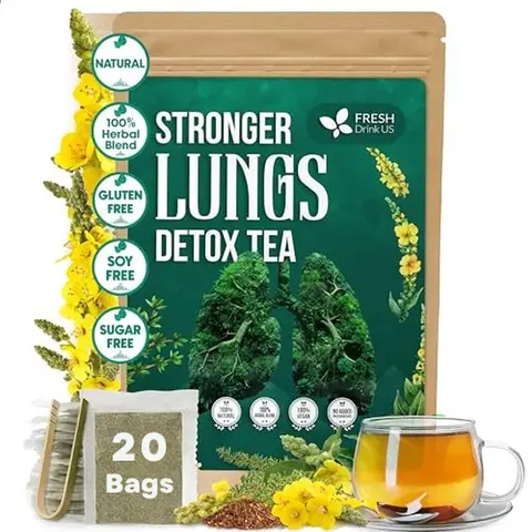 【FreshDrinkUS】 StrongerLungs 20 Tea Bags - Mullein Leaf, Ginseng, Elderberry, Ginger & Thyme - Supports Lung Cleanse, Congestion Relief & Mucus - Caffeine-Free & All-Natural, Flu Tea