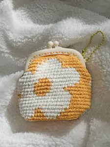 Handmade Crochet Coin Purse: Floral Kiss Lock Cotton Pouch