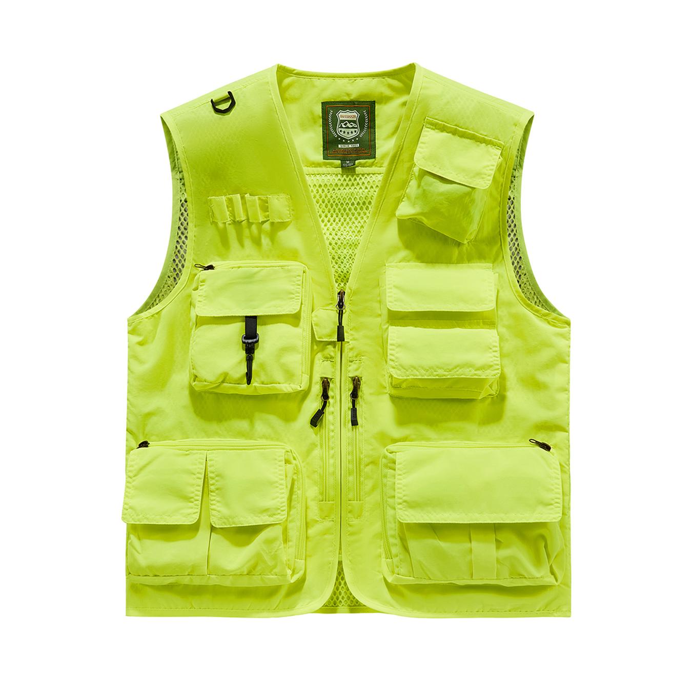 Men’s multi-pocket utility fishing vest, lightweight breathable outdoor vest lined with mesh, functional work vest for hiking, photography, and hunting