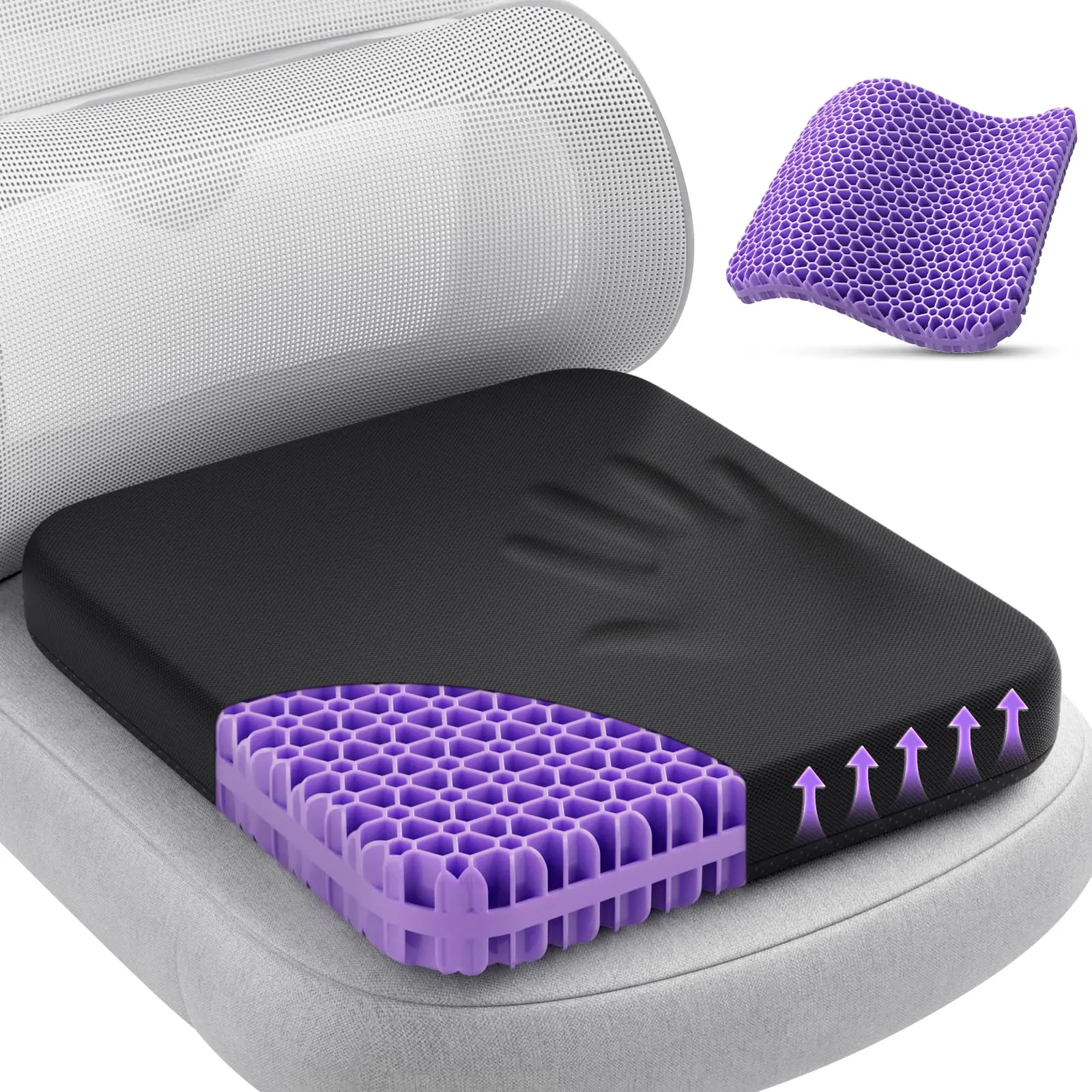 Double-Thick Honeycomb Gel Seat Cushion - Soft, Ergonomic, Cooling Breathable Memory Pad for Office Furniture, Gym, Couch, Airplane; Back, Hip, Sciatica, Tailbone Pain Relief & Relaxation (Ideal for Home & Office Users)