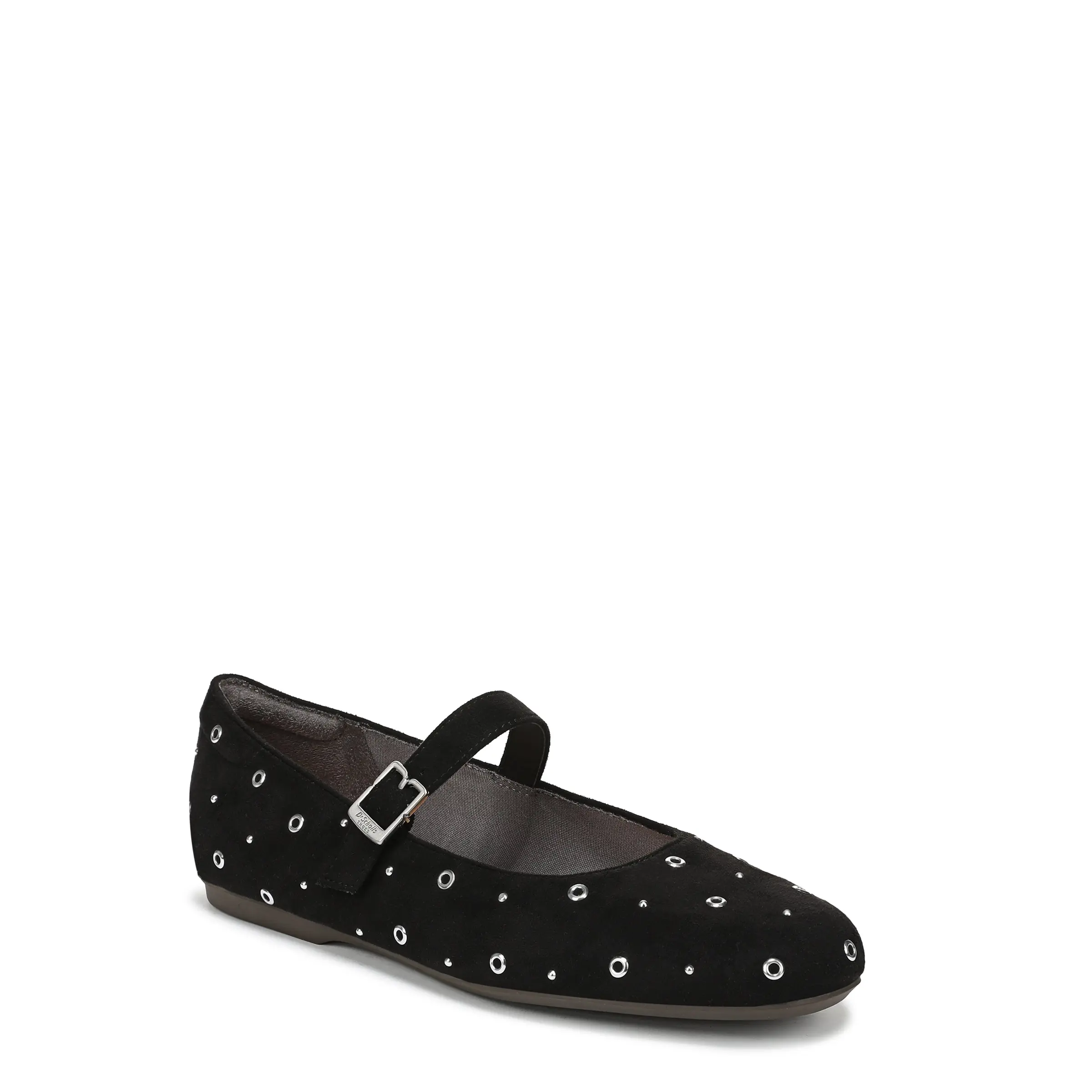 Dr. Scholl's Women's Wexley Jane Mary Janes, Black Microfiber Stud Fabric Flats with Buckle Closure, Support, Walkable Ballet Flats, Cute Ballet Flats