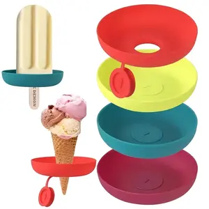 4 PCS Silicone Ice Cream Holder Stand, Summer Popsicle Holder, Leak‑Proof Cone Support With Drip Guard, Portable Ice Pop Tray With Carrying Cases For On‑The‑Go Snacks - Dishwasher Safe