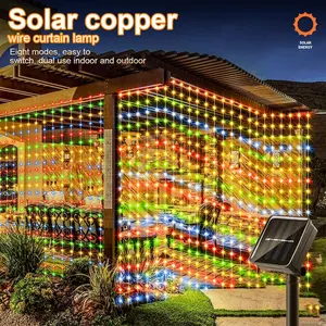 【OSIDEN】300 LED Solar Curtain Lights, Remote Control Fairy Lights, 8 Lighting Modes, Waterproof Copper Wire Lights, Christmas Party Wedding Home Bedroom Garden Wall Decoration 9.8Ftx9.8Ft
