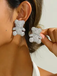 1 pair of fashionable and simple sparkling little bear earrings, light luxury and cute, suitable for daily wear, the perfect gift for women, Stud Earrings